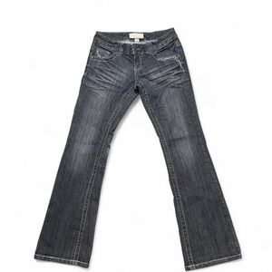 Maurices Womens Y2K Blue Black Low-Rise Embellished Preppy Bootcut Jeans 7/8